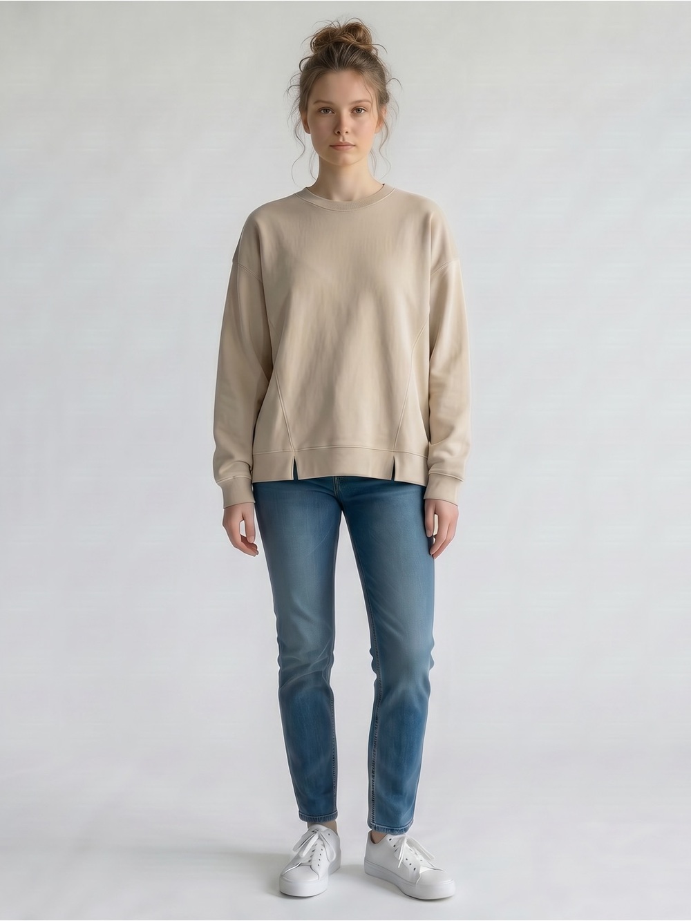 JoyLab Cream Ribbed Crewneck Sweatshirt